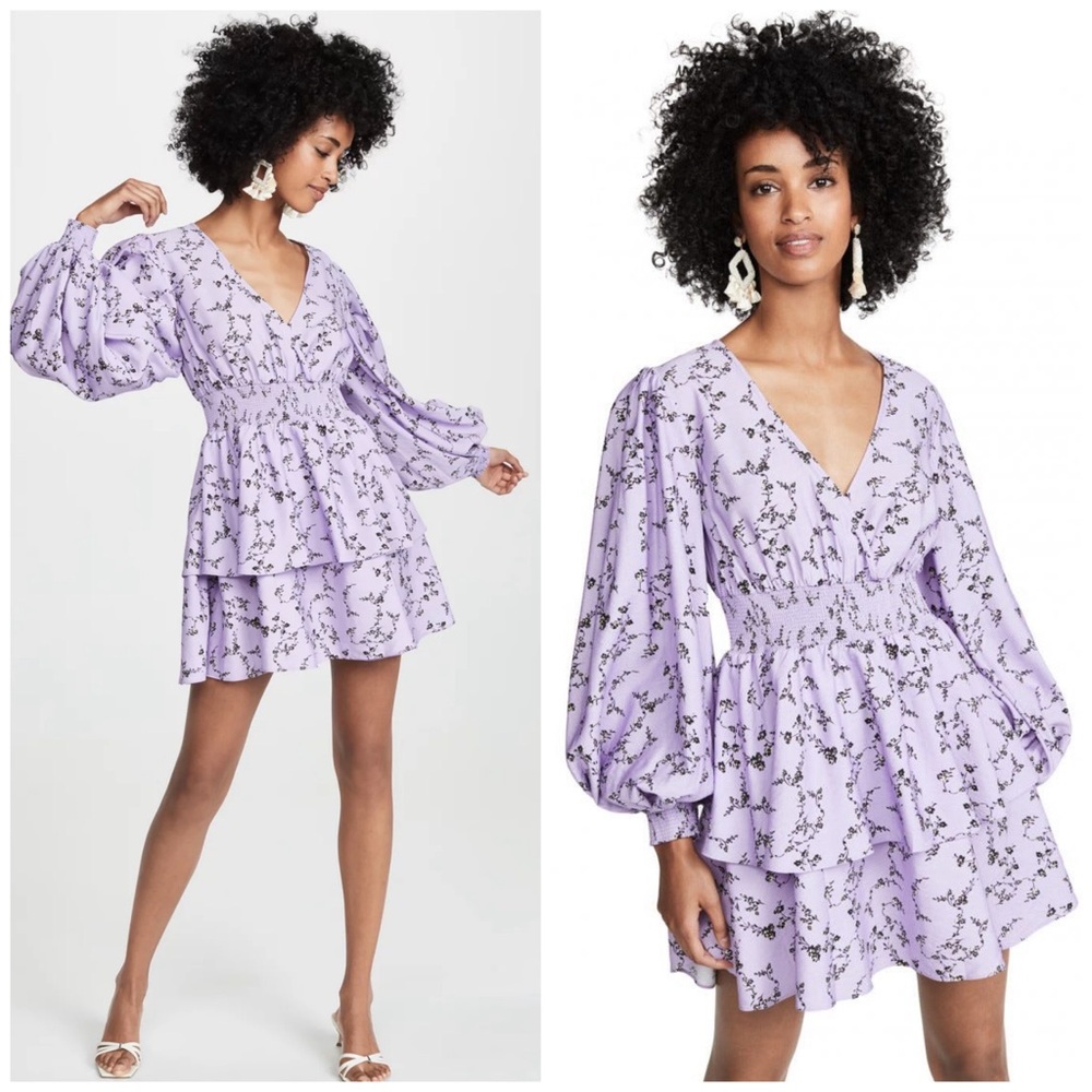 Keepsake The Label Secure Tiered Floral Print Long Sleeve Mini Dress Lilac Sz 4